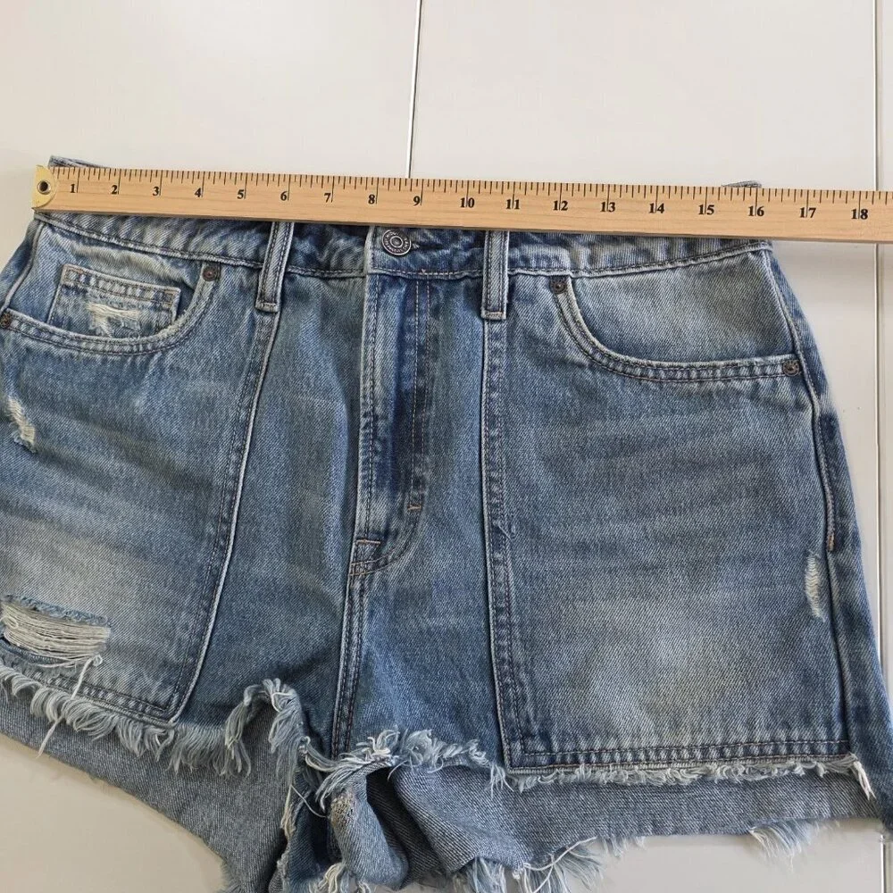Hidden LA Shorts Women L Blue Distressed Cotton Beach Hippie Raw Hem 4182M-DK - Picture 4 of 16